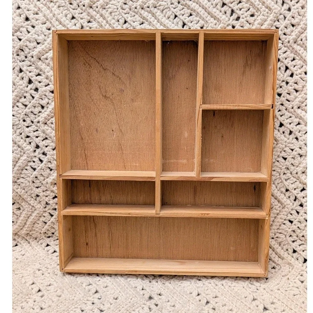 Accents Natural Collection Wood Shadowbox Multi Compartment Display Tray 13x11.5